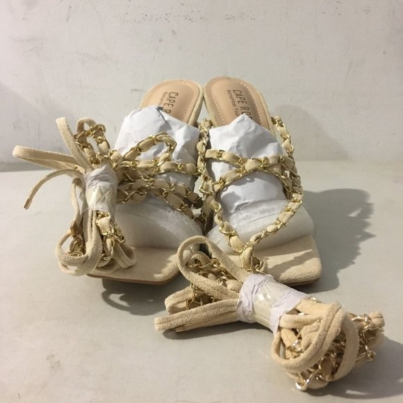 NWT CAPE ROBBIN HANI OFF-WHITE LACE UP HEELS 5.5 - Picture 9 of 14